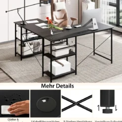 Schreibtisch L-Form Reversibler Eckschreibtisch mit 4 Ablagen 151 x 151 x 75 cm Schwarz
