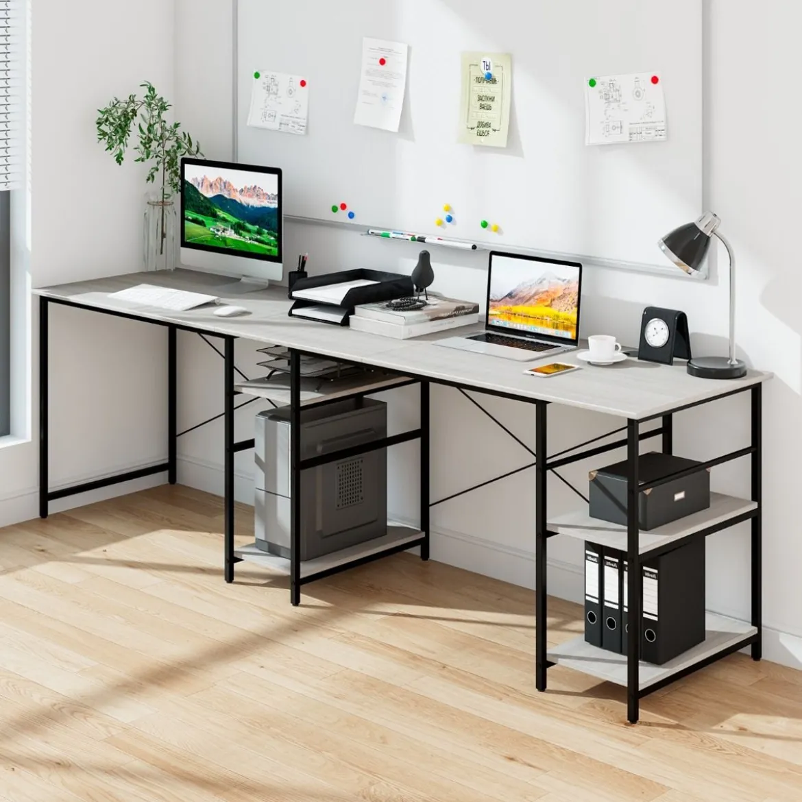 Schreibtisch L-Form Reversibler Eckschreibtisch mit 4 Ablagen 151 x 151 x 75 cm Grau