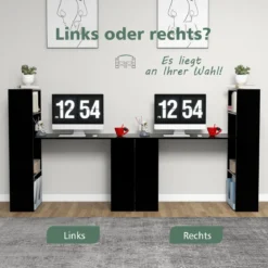 Schreibtisch mit Bücherregal Computertisch mit 6 Regalen PC-Tisch mit Regal Bürotisch Schwarz