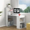 Schreibtisch mit Bücherregal Computertisch mit 6 Regalen PC-Tisch mit Regal Bürotisch Weiß
