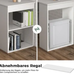 Schreibtisch mit Bücherregal Computertisch mit 6 Regalen PC-Tisch mit Regal Bürotisch Weiß