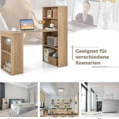 Schreibtisch mit Bücherregal Computertisch mit 6 Regalen PC-Tisch mit Regal Bürotisch Natur
