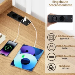 Schreibtisch mit Ladestation 120 x 65 cm Computertisch mit offenem Bücherregal Braun/Natur