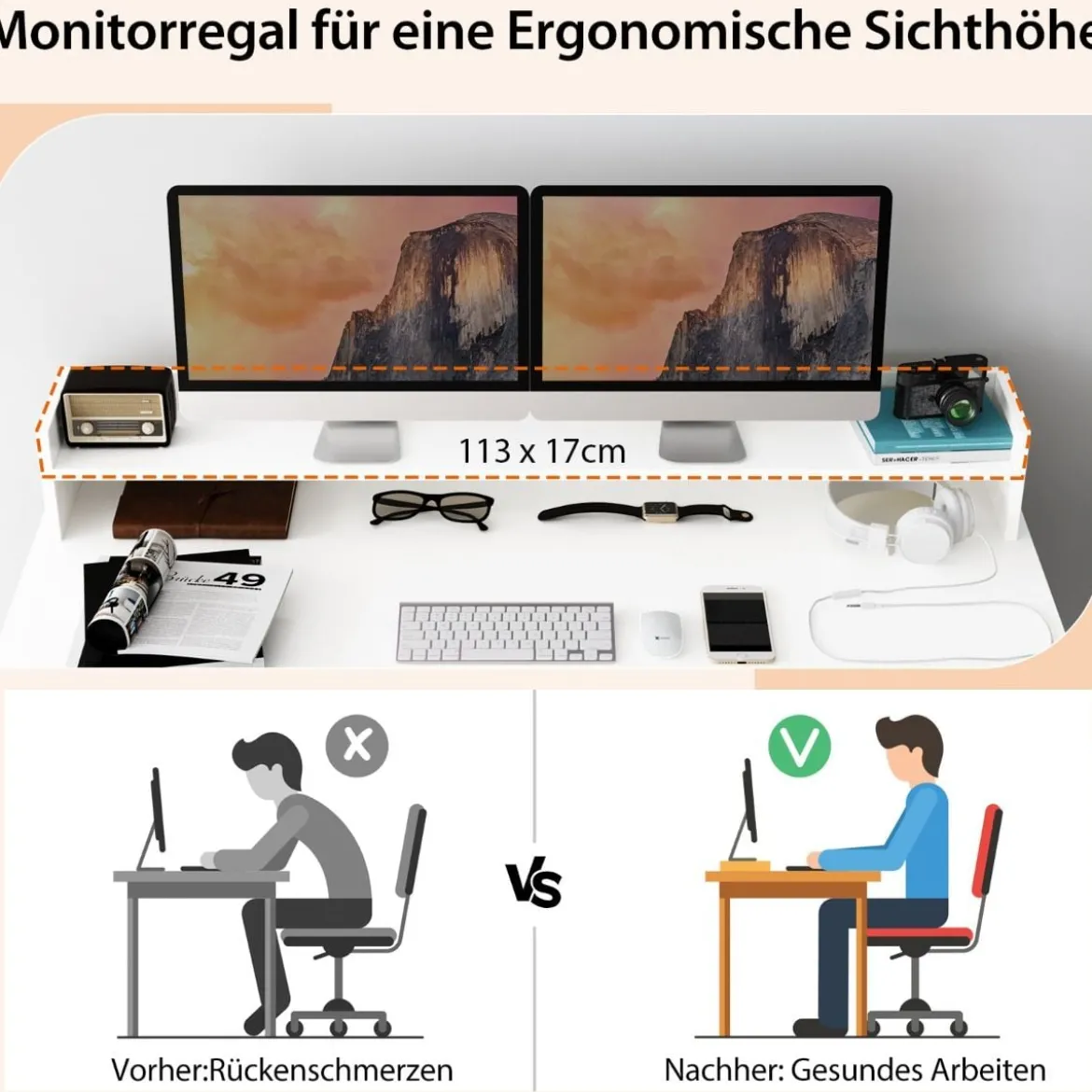 Schreibtisch mit Monitorablage & 2 Bücherregalen Computertisch 120 x 54 x 90 cm Weiß