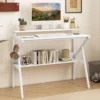 Schreibtisch mit Monitorständer 100 x 50 cm Kleiner Computertisch PC-Tisch mit Regal Weiß