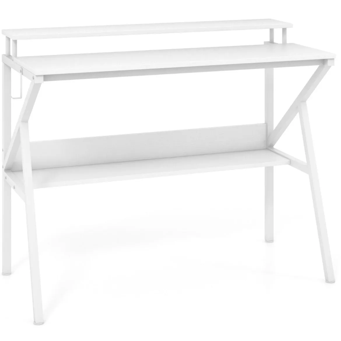 Schreibtisch mit Monitorständer 100 x 50 cm Kleiner Computertisch PC-Tisch mit Regal Weiß