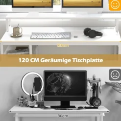 Schreibtisch mit Monitorständer Druckerständer CPU-Ständer & Aktenschrank 168 x 69 x 89 cm Weiß