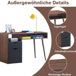 Schreibtisch mit offenem Fach und Schrank Computertisch Holz Bürotisch modern 120 x 55 x 78 cm Braun