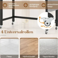Schreibtisch mit Rollen Computertisch mit Abnehmbarer Stofftasche und Kopfhörerhaken 120 x 60 x 75 cm