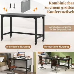 Schreibtisch mit Rollen Computertisch mit Abnehmbarer Stofftasche und Kopfhörerhaken 120 x 60 x 75 cm