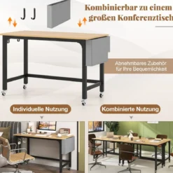 Schreibtisch mit Rollen Computertisch mit Abnehmbarer Stofftasche und Kopfhörerhaken 120 x 60 x 75 cm