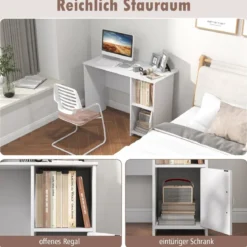 Schreibtisch mit Schrank Computertisch mit Kabellöchern und offenem Regal 106 x 50 x 77,5 cm Weiß