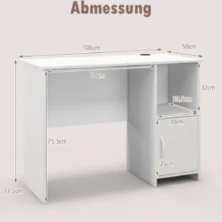 Schreibtisch mit Schrank Computertisch mit Kabellöchern und offenem Regal 106 x 50 x 77,5 cm Weiß