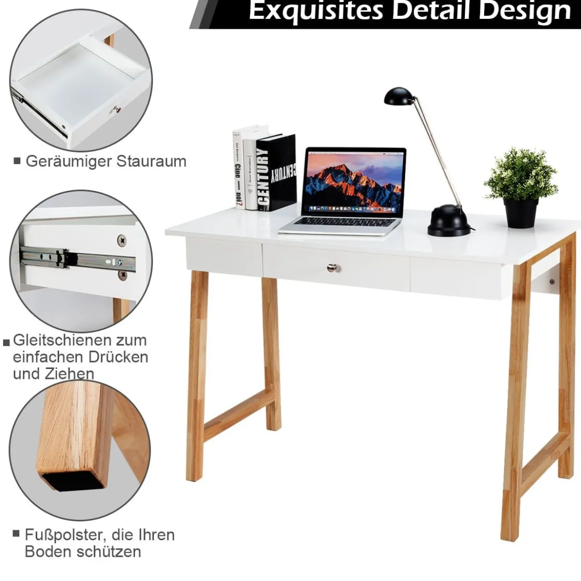 Schreibtisch mit Schublade Computertisch Schminktisch Bürotisch 106 x 50 x 75,5 cm Natur