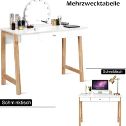 Schreibtisch mit Schublade Computertisch Schminktisch Bürotisch 106 x 50 x 75,5 cm Natur