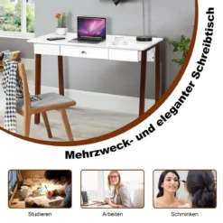 Schreibtisch mit Schublade Computertisch Kautschuk Tischbeine Schminktisch Bürotisch Braun