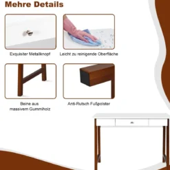 Schreibtisch mit Schublade Computertisch Kautschuk Tischbeine Schminktisch Bürotisch Braun