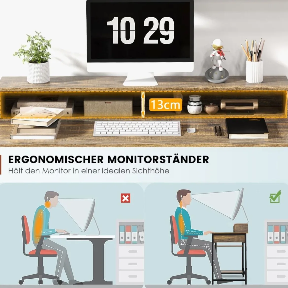 Schreibtisch mit Schublade Monitorständer & 2 offenen Regalen Computertisch mit Metallrahmen 120 x 56 x 90,5 cm