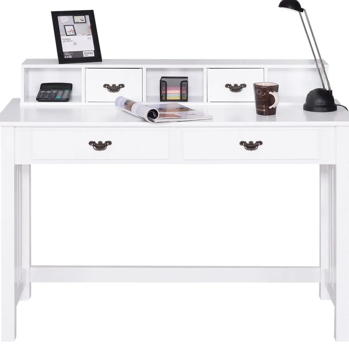 Schreibtisch mit 4 Schubladen 2-stöckiger Tisch Computertisch mit abnehmbarem Aufsatz 120 x 48 x 77 cm Weiß