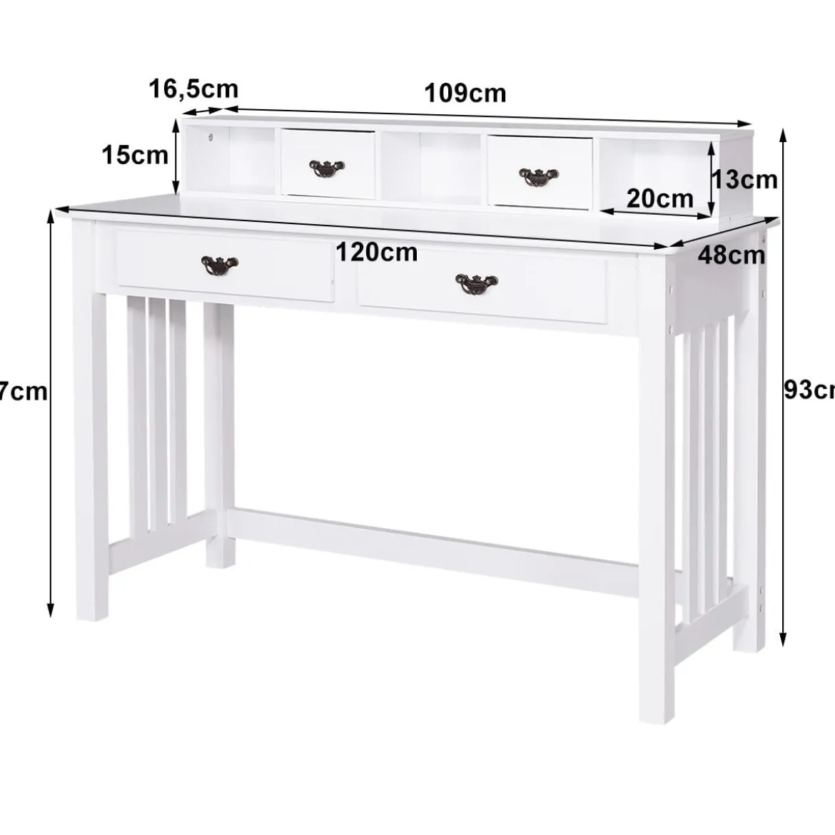 Schreibtisch mit 4 Schubladen 2-stöckiger Tisch Computertisch mit abnehmbarem Aufsatz 120 x 48 x 77 cm Weiß