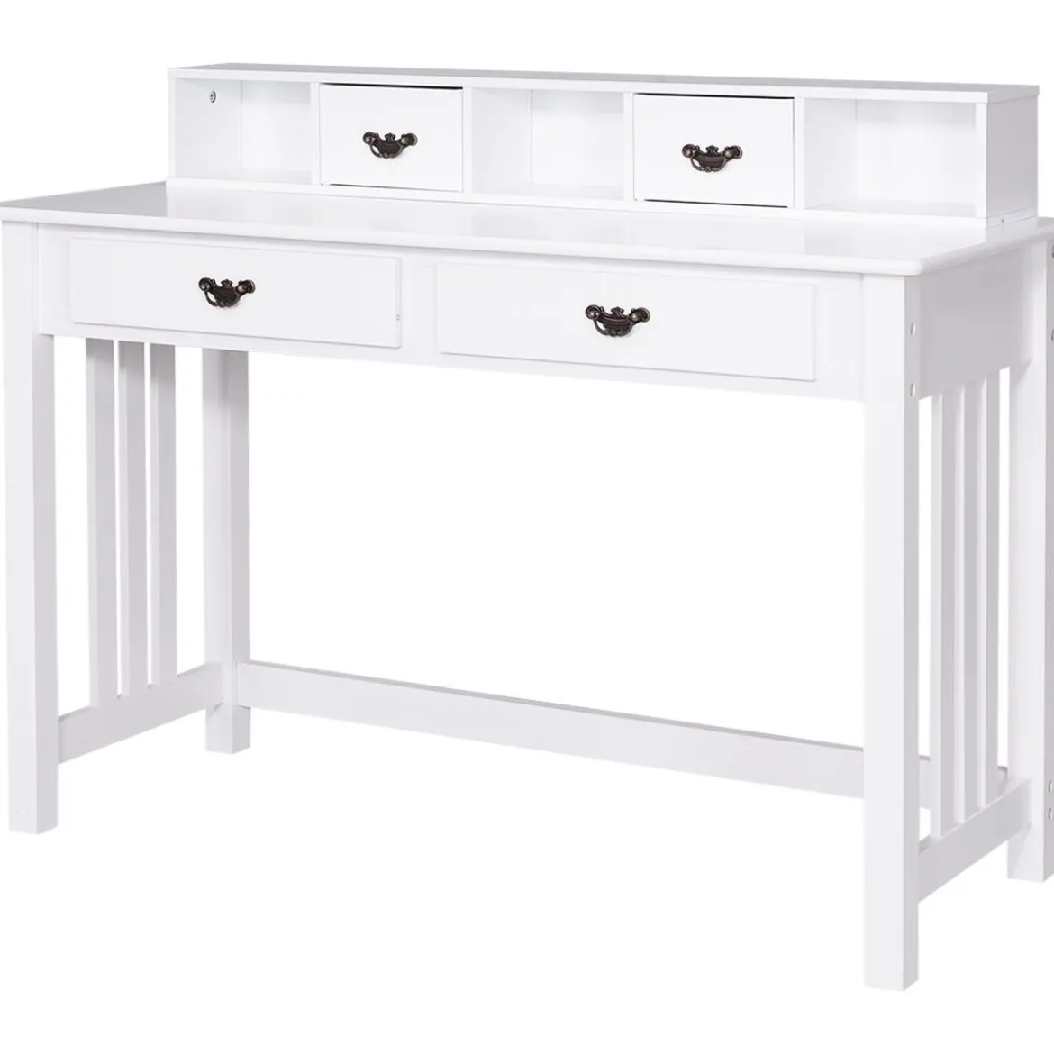 Schreibtisch mit 4 Schubladen 2-stöckiger Tisch Computertisch mit abnehmbarem Aufsatz 120 x 48 x 77 cm Weiß
