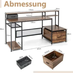 Schreibtisch mit Steckdosen & USB-Anschlüssen & Monitorständer & Druckerständer Computertisch