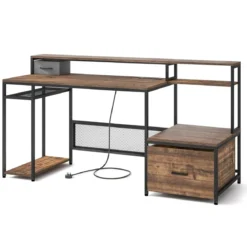 Schreibtisch mit Steckdosen & USB-Anschlüssen & Monitorständer & Druckerständer Computertisch