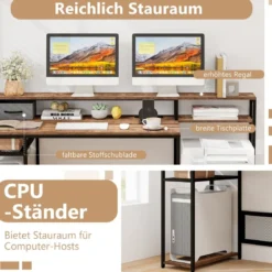 Schreibtisch mit Steckdosen & USB-Anschlüssen & Monitorständer & Druckerständer Computertisch