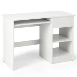 Schreibtisch mit Tastaturablage & Schublade & Verstellbarem Regal Computertisch 108 x 48 x 75 cm Weiß