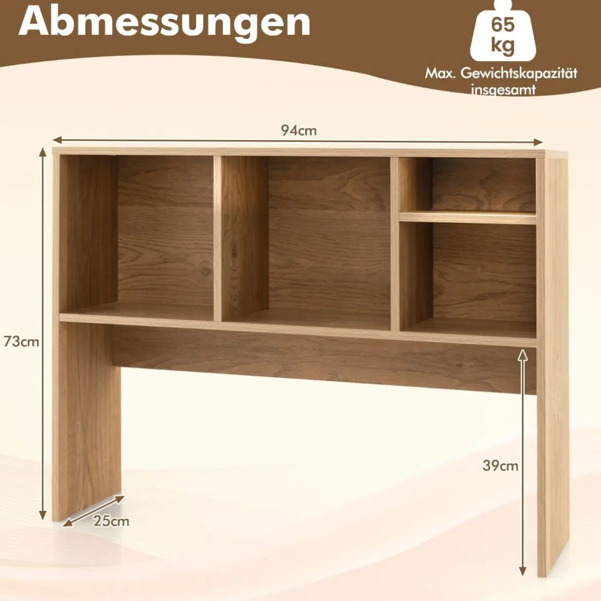 Schreibtischregal mit 4 Fächern Tischregal Schreibtisch Aufsatzregal Bücherregal 94 x 25 x 73 cm