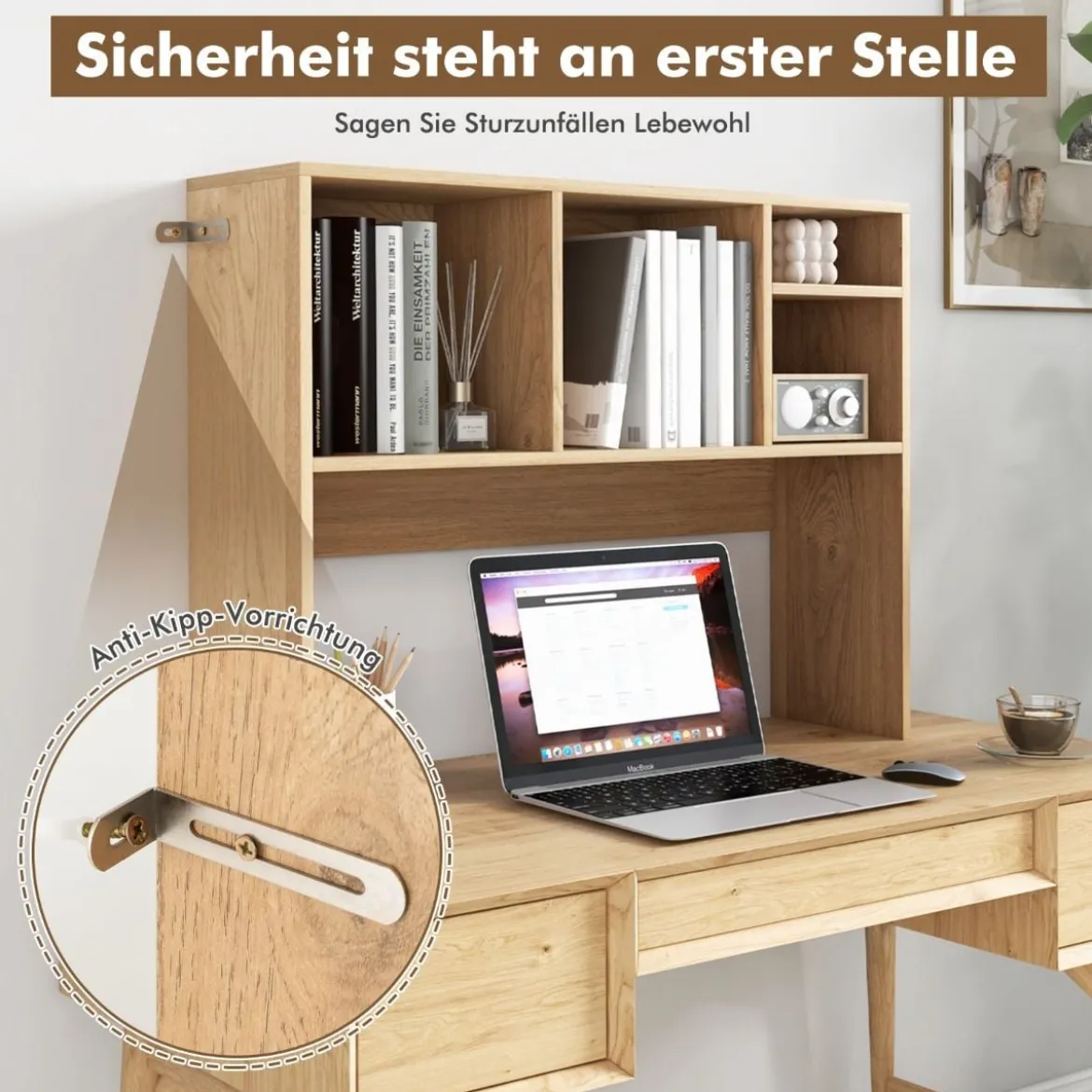 Schreibtischregal mit 4 Fächern Tischregal Schreibtisch Aufsatzregal Bücherregal 94 x 25 x 73 cm