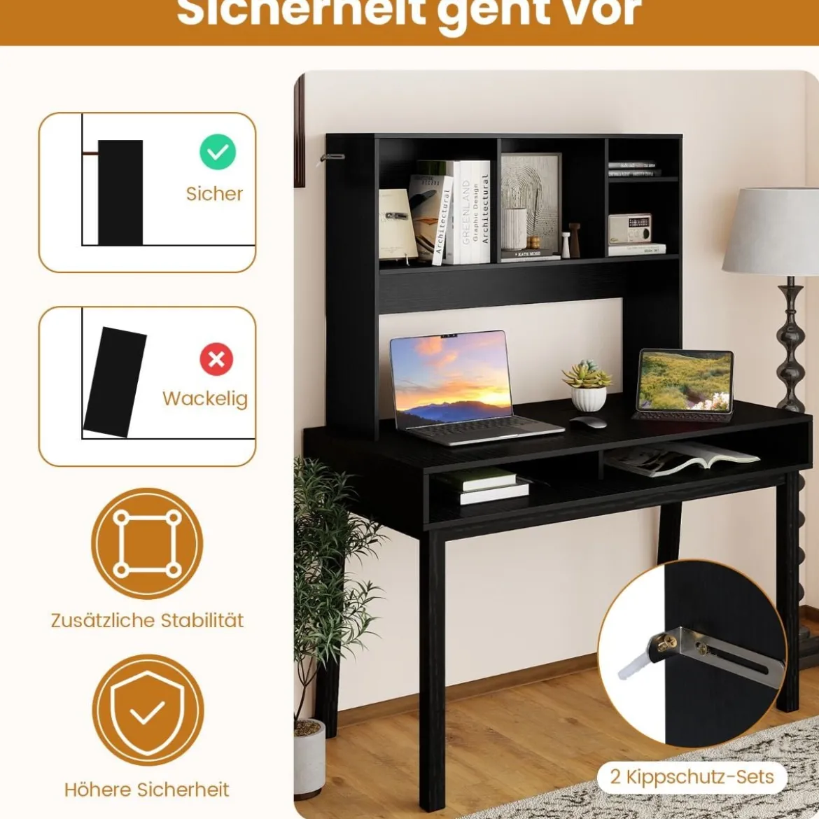 Schreibtischregal mit 4 Fächern Tischregal Schreibtisch Aufsatzregal Bücherregal 94 x 25 x 73 cm