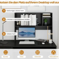 Schreibtischregal mit 4 Fächern Tischregal Schreibtisch Aufsatzregal Bücherregal 94 x 25 x 73 cm