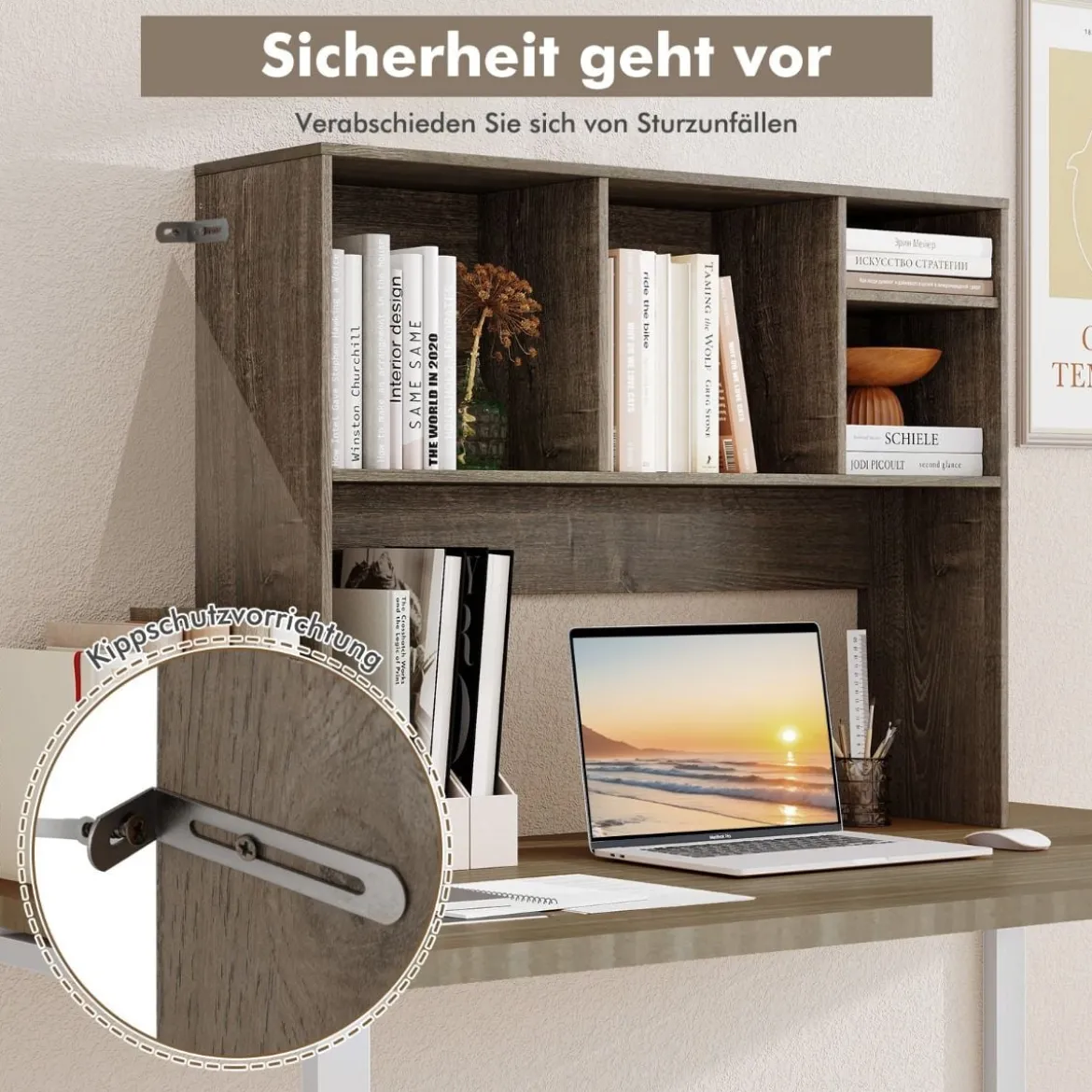 Schreibtischregal mit 4 Fächern Tischregal Schreibtisch Aufsatzregal Bücherregal 94 x 25 x 73 cm