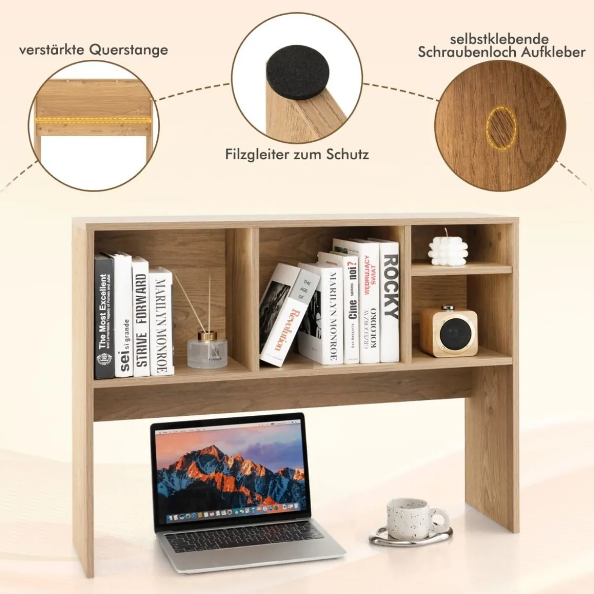 Schreibtischregal mit 4 Fächern Tischregal Schreibtisch Aufsatzregal Bücherregal 94 x 25 x 73 cm