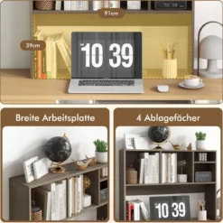 Schreibtischregal mit 4 Fächern Tischregal Schreibtisch Aufsatzregal Bücherregal 94 x 25 x 73 cm