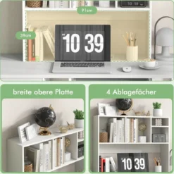 Schreibtischregal mit 4 Fächern Tischregal Schreibtisch Aufsatzregal Bücherregal 94 x 25 x 73 cm