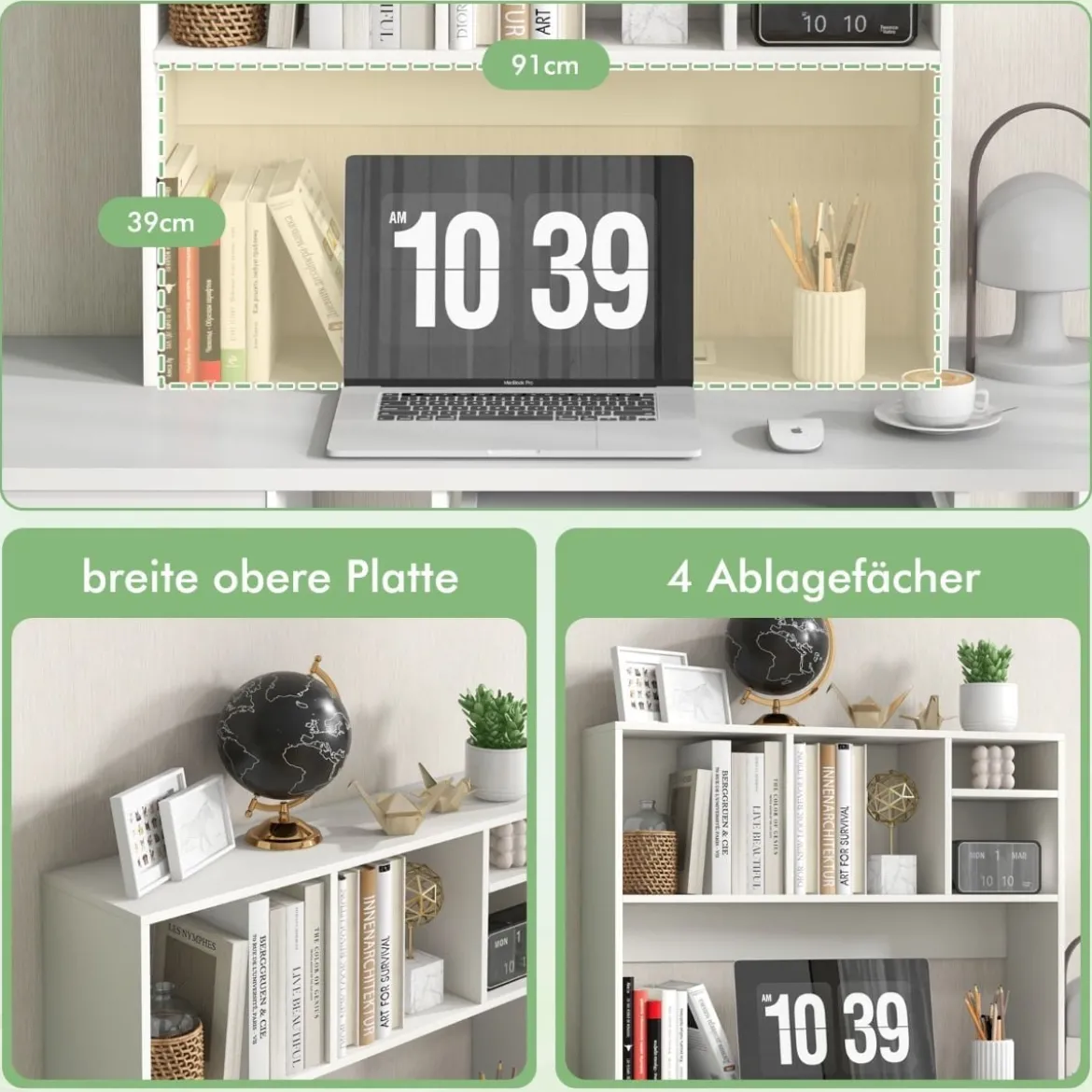 Schreibtischregal mit 4 Fächern Tischregal Schreibtisch Aufsatzregal Bücherregal 94 x 25 x 73 cm