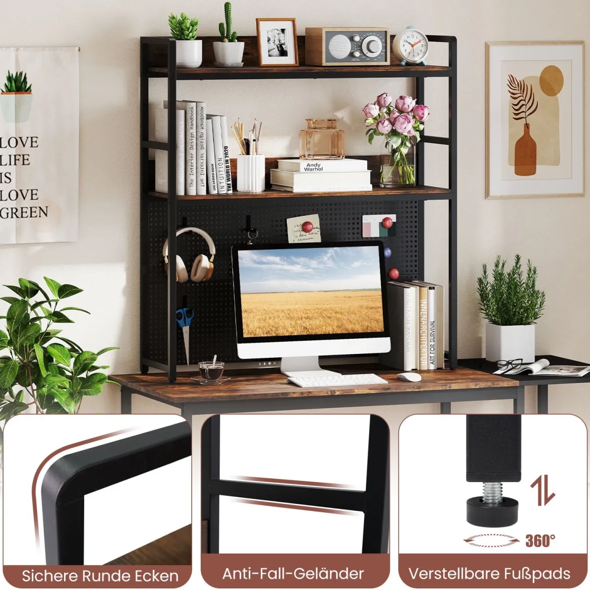 Schreibtischregal mit Stecktafel & Metallrahmen Tischregal Schreibtisch Aufsatzregal Bücherregal