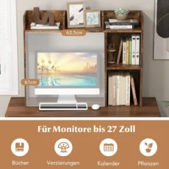 Schreibtischregal Tischregal mit 4 Ablagen und offenem Fach 94 x 25 x 74 cm Rustikales Braun/Natur/Weiß