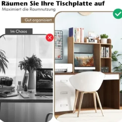 Schreibtischregal Tischregal mit 4 Ablagen und offenem Fach 94 x 25 x 74 cm Rustikales Braun/Natur/Weiß