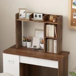 Schreibtischregal Tischregal mit 4 Ablagen und offenem Fach 94 x 25 x 74 cm Rustikales Braun/Natur/Weiß