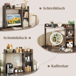 Schreibtischregal Tischregal mit 4 Ablagen und offenem Fach 94 x 25 x 74 cm Rustikales Braun/Natur/Weiß