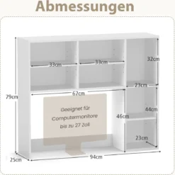 Schreibtischregal Tischregal mit 7 Fächern Schreibtisch Aufsatzregal Bücherregal Weiß