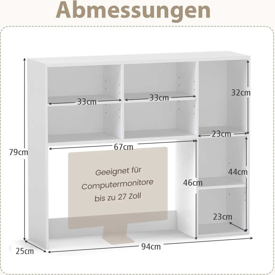 Schreibtischregal Tischregal mit 7 Fächern Schreibtisch Aufsatzregal Bücherregal Weiß