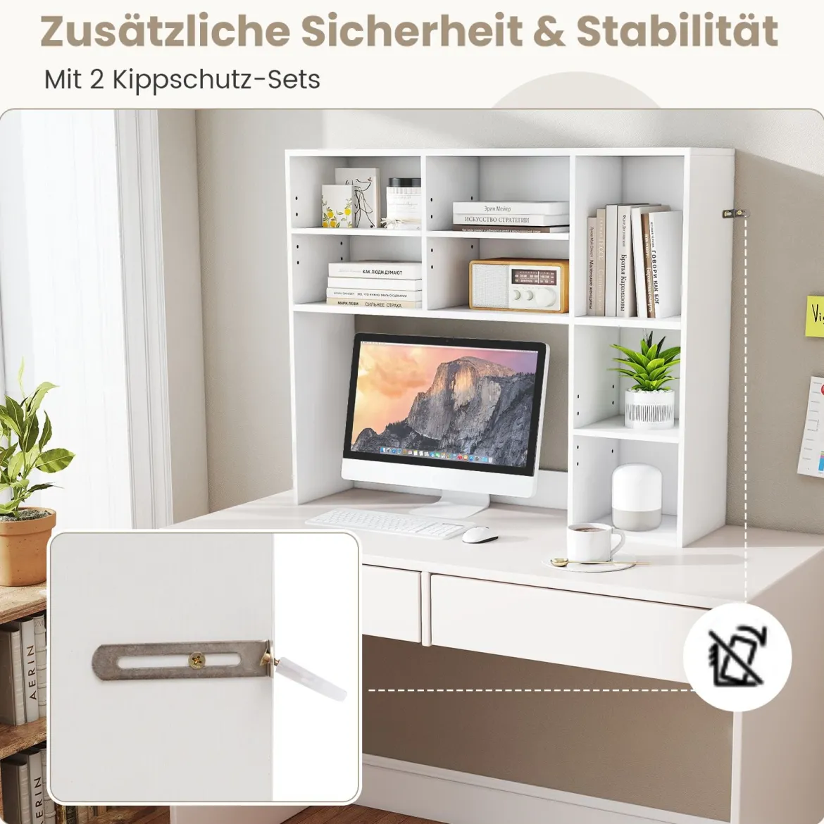 Schreibtischregal Tischregal mit 7 Fächern Schreibtisch Aufsatzregal Bücherregal Weiß