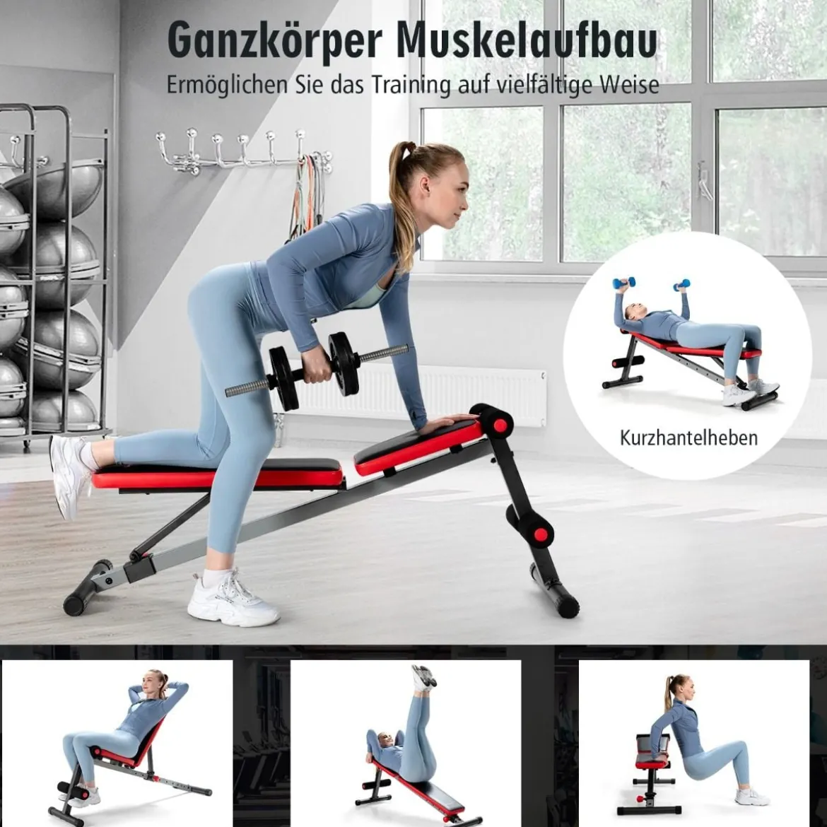 Schrägbank 9-stufig verstellbar multifunktional Hantelbank fürs Ganzkörpertraining & Krafttraining Schwarz und Rot
