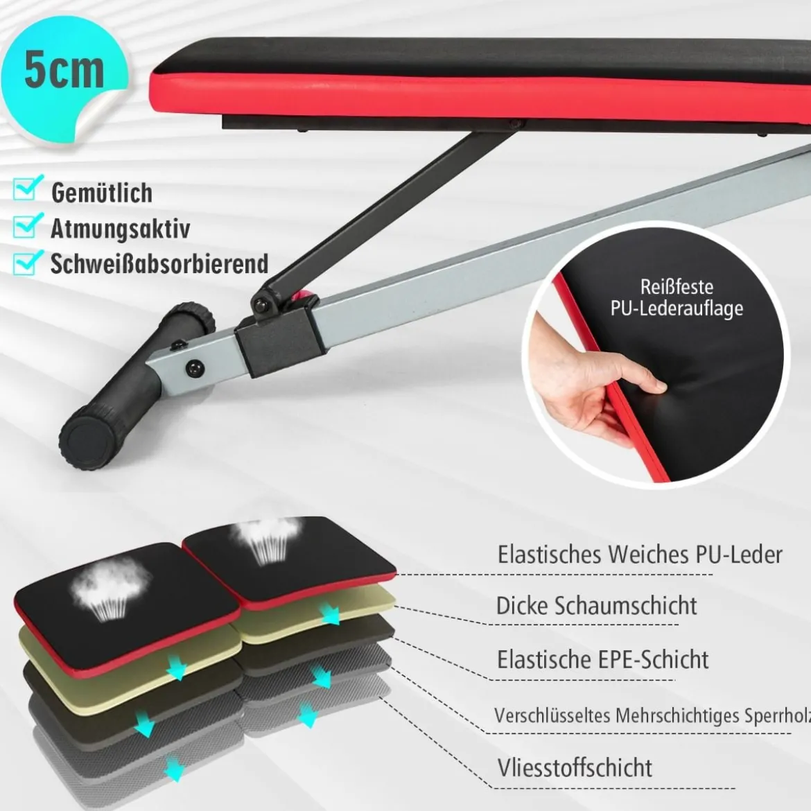 Schrägbank 9-stufig verstellbar multifunktional Hantelbank fürs Ganzkörpertraining & Krafttraining Schwarz und Rot