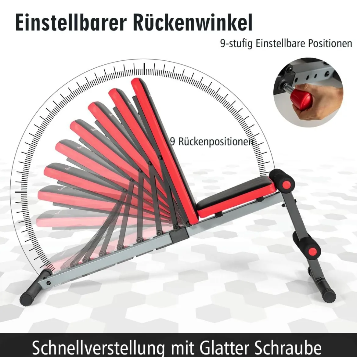 Schrägbank 9-stufig verstellbar multifunktional Hantelbank fürs Ganzkörpertraining & Krafttraining Schwarz und Rot