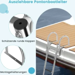 4-Schritt Pontonboot Leiter mit Gebogenen Handläufen & Rutschfesten Stufen 40,5 x 36 x 32,5 cm